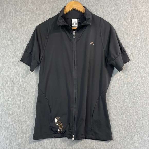 Adidas Golf Shirt Jacket Women’s Large Black Clima365 Gold Logo - Picture 2 of 12